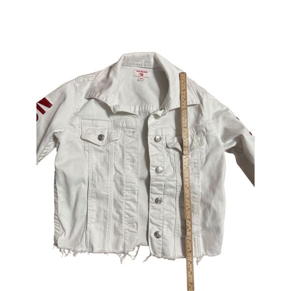 True Religion Fashion trucker with Red Logo on Sleeves Sz XS White Jean Jacket - Picture 6 of 11